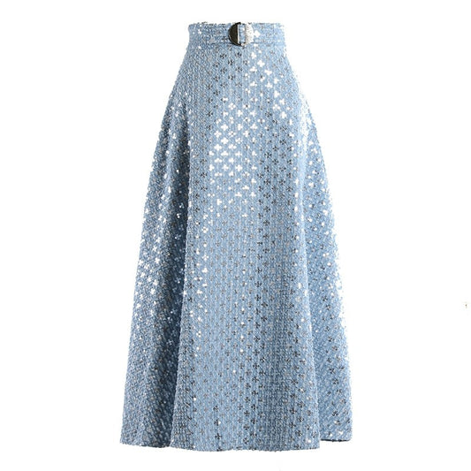 Nebula Denim Sequined Skirt