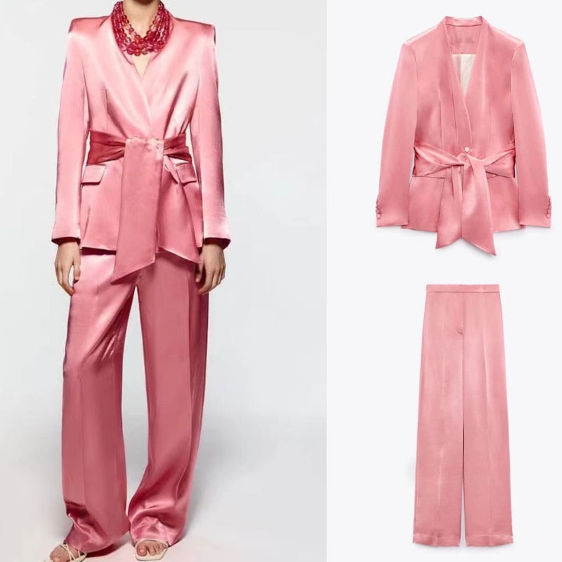 Oversoul Rose Silk Satin Suit