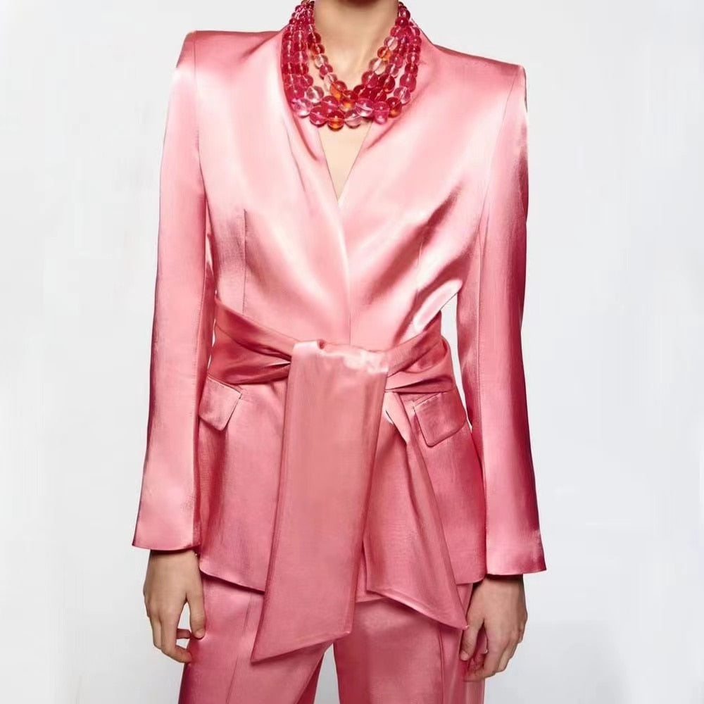 Oversoul Rose Silk Satin Suit