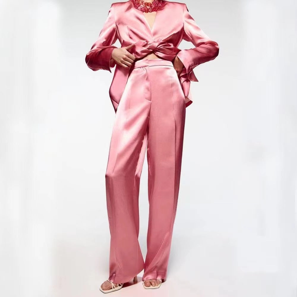 Oversoul Rose Silk Satin Suit