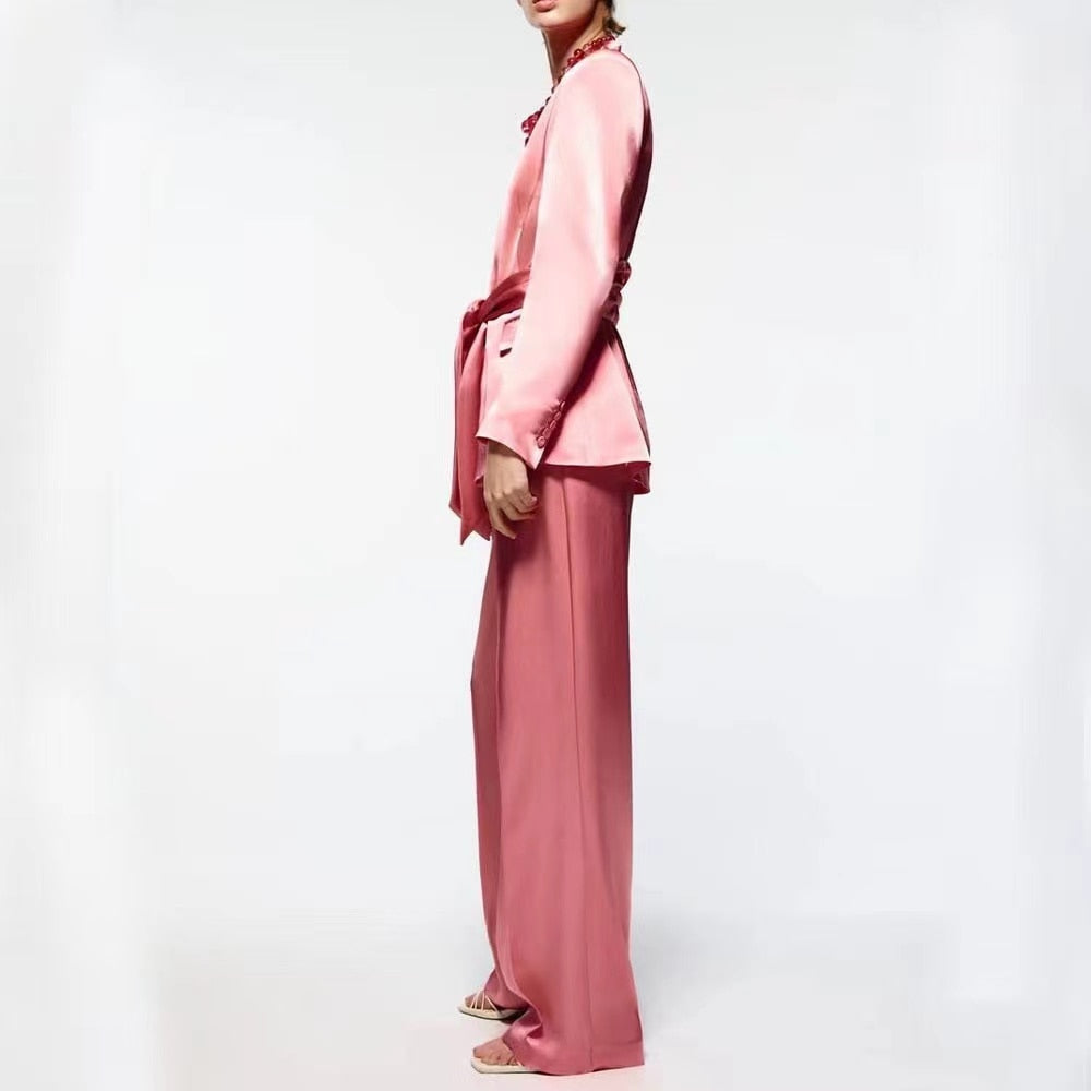 Oversoul Rose Silk Satin Suit